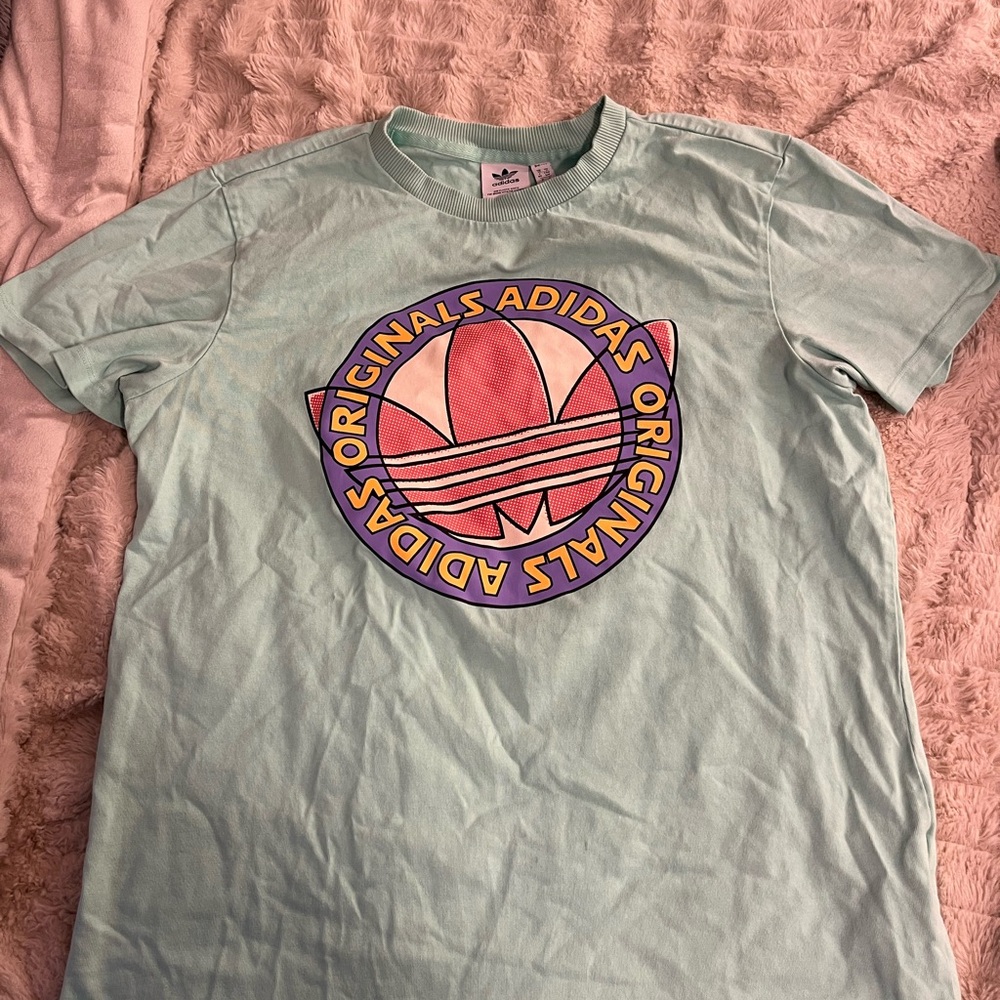 Adidas Kids Light Green Tee with Colorful Logo